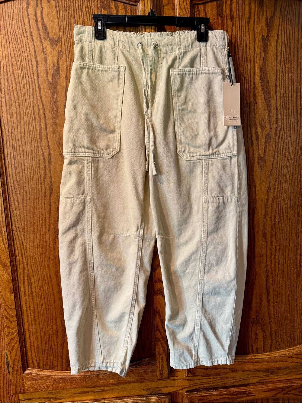 NWT Scotch & Soda Amsterdam Balloon Leg Utility Trousers in Light Khaki, Size S